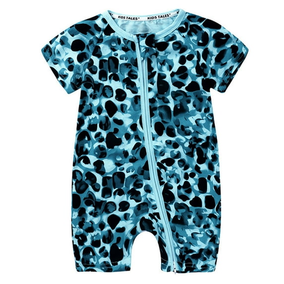 Penkiiy Baby Boy Girl Romper Short Sleeve Cartoon Zipper Jumpsuit Plain Summer Clothes 2-3 Years Blue