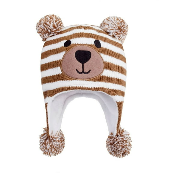 Penkiiy Baby Boy Hat Winter Fleece Lined Hat Knit Earflap Kids Caps Infant Toddler Hats for Baby Girls with Pom Pom M Coffee