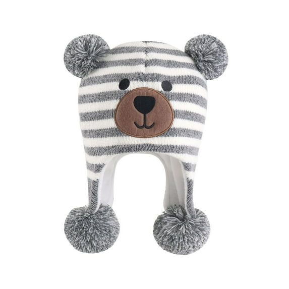 Penkiiy Baby Boy Hat Winter Fleece Lined Hat Knit Earflap Kids Caps Infant Toddler Hats for Baby Girls with Pom Pom M Gray