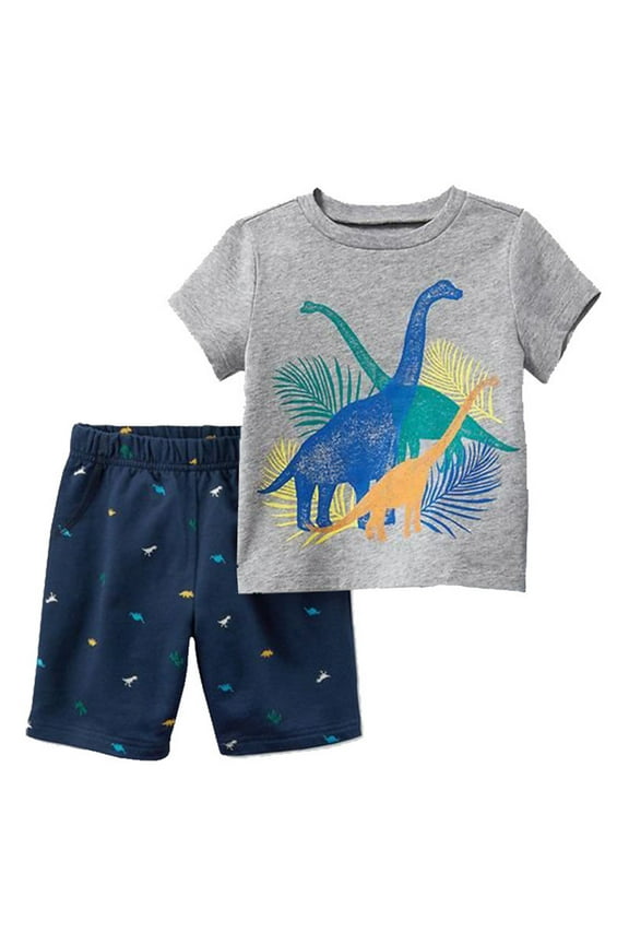 Baby Boy Summer Clothes Printed Short Sleeve T-Shirt Tee Tops + Causal Shorts Cute Toddler Vacation Outfit Gray for 6-7 Years