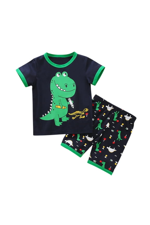Baby Boy Summer Clothes Printed Short Sleeve T-Shirt Tee Tops + Causal Shorts Cute Toddler Vacation Outfit Green for 1-2 Years