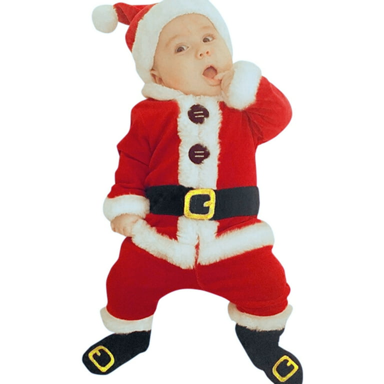 Penkiiy Baby Boy Winter Clothes 4PCS Infant Baby Santa Christmas Tops Pants Hat Socks Outfit Set Costume Red 12 Months