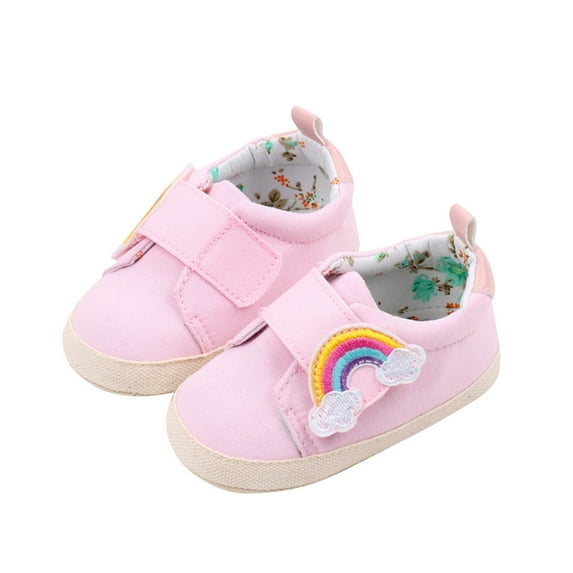 Penkiiy Baby Boys Girls Pu Leather Hard Bottom Walking Sneakers Toddler Rubber Sole First Walkers Infant Cartoon Slippers Crib Shoes Pink for 6-8 Months
