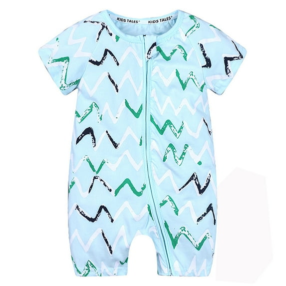Penkiiy Baby Boys and Girls' Summer Short Sleeve One-Piece Romper Cute Cartoon Zipper Jumpsuit Outfits 12-24 Months Light Blue