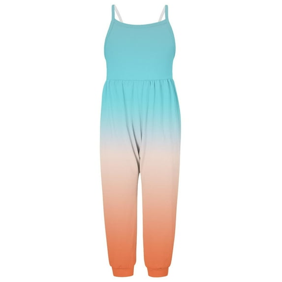 Penkiiy Baby Cute Summer Gradient Printed Jumpsuits for Girls Kids Backless Harem Strap Romper Jumpsuit Toddler Pants 4-5 Years Blue