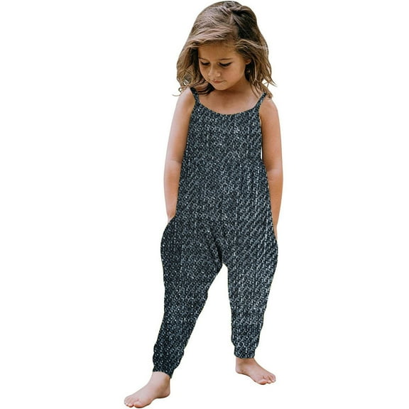 Penkiiy Baby Denim Backless Strap Jumpsuit for Toddler Girls Cute Harem Romper Pants with Pockets 3 Years Blue