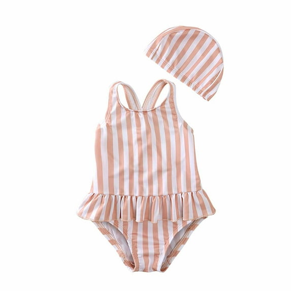 Penkiiy Baby Girls Boys Kids Sleeveless Swimsuit Summer Beach Rash Guard Swimwear One Piece Sunsuit with Sun Hat 3-4 Years Pink