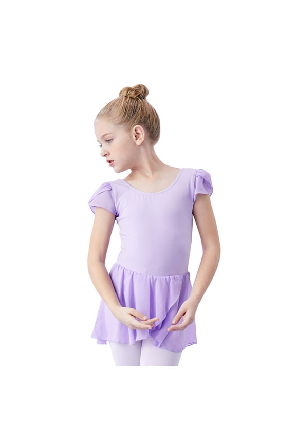 Baby Girls Children's Dance Leotard Clothes Summer Flying Sleeve Training Clothes One-piece Gym Suit Tutu Dresses for Toddler Girls 3-4 Years Purple 2023 Summer Deal