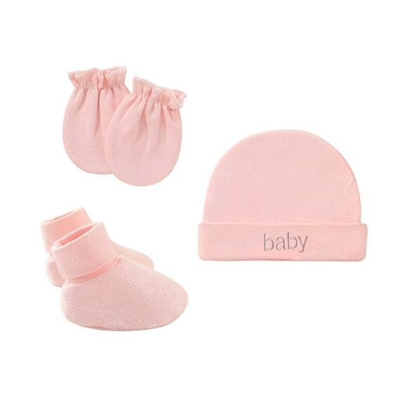 Penkiiy Baby Hats Baby Winter Hat 1 Set Baby Hat Solid Color Anti-Grabbing Cotton Gloves Hat Foot Cover Three-piece For Newborn Pink Hat for One Size