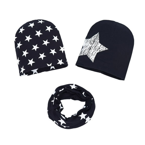 Penkiiy Baby Hats Baby Winter Hat 3PC Toddler Baby Winter Hat Cap Prints Hats Kids Scarf Collars Sets Black Hat for One Size