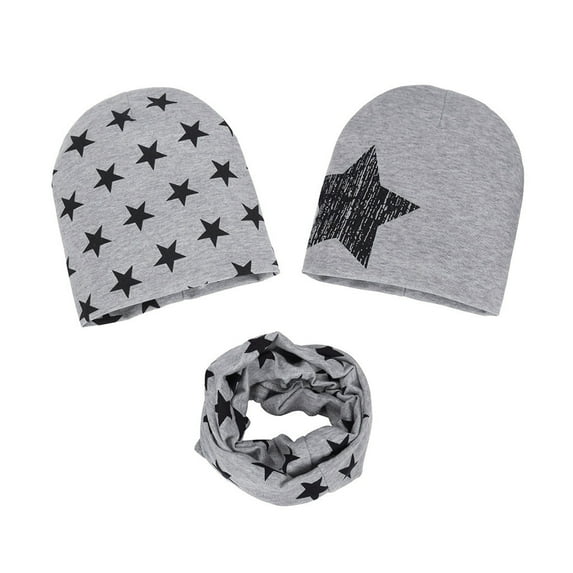 Penkiiy Baby Hats Baby Winter Hat 3PC Toddler Baby Winter Hat Cap Prints Hats Kids Scarf Collars Sets Gray Hat for One Size