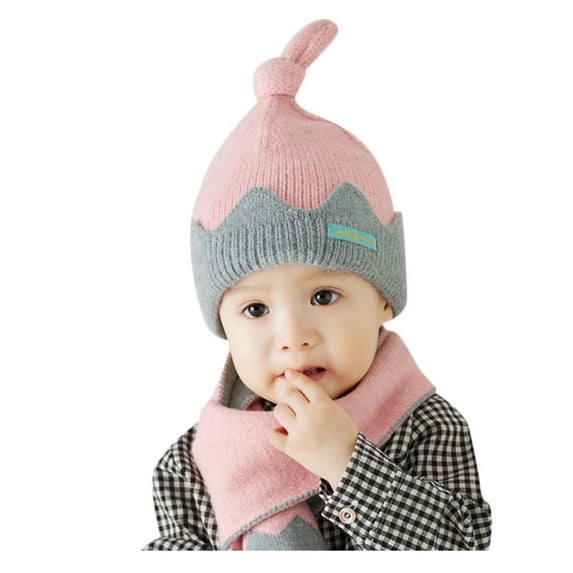 Penkiiy Baby Hats Baby Winter Hat Newborn Infant Baby Boys Girls Warm Knit Crochet Pompon Hat Beanie Cap+Scarf A Hat for One Size