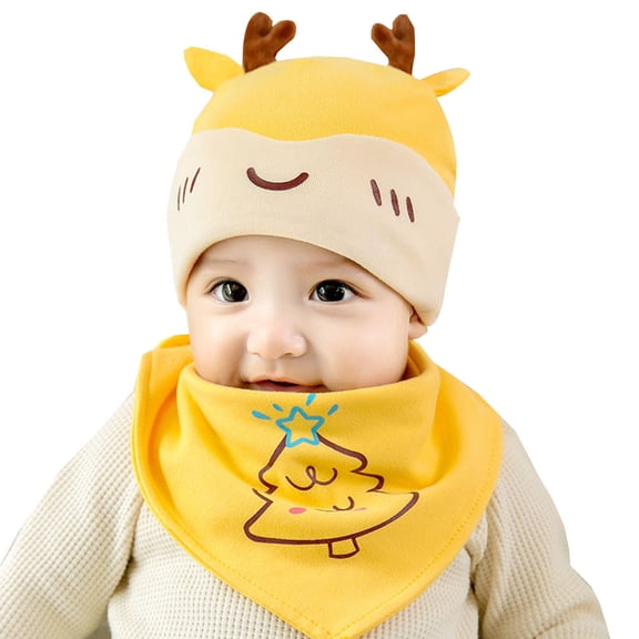 Penkiiy Baby Hats Baby Winter Hat Toddler Kids Baby Boys Girl Pompon Hat Winter Warm Beanie Cap Christmas Bib Yellow Hat for One Size