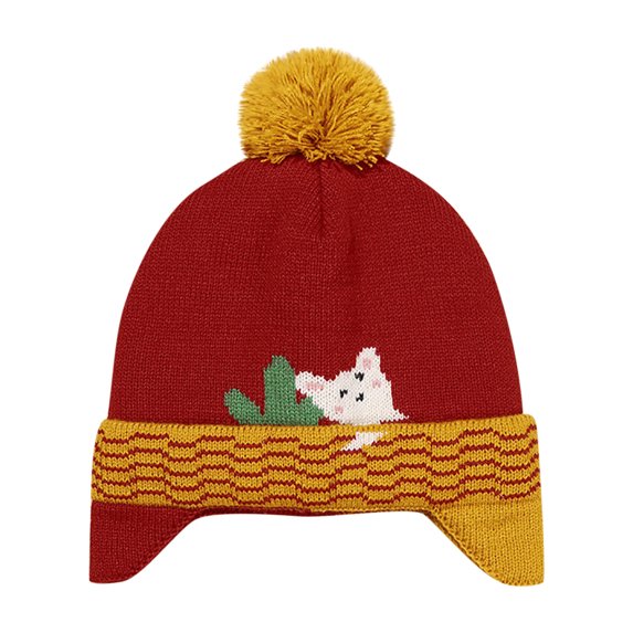 Penkiiy Baby Hats Baby Winter Hat Winter Baby Boys Girls Pattern Knitted Windproof Warmth Ear Protection Children Hat Red Hat for M