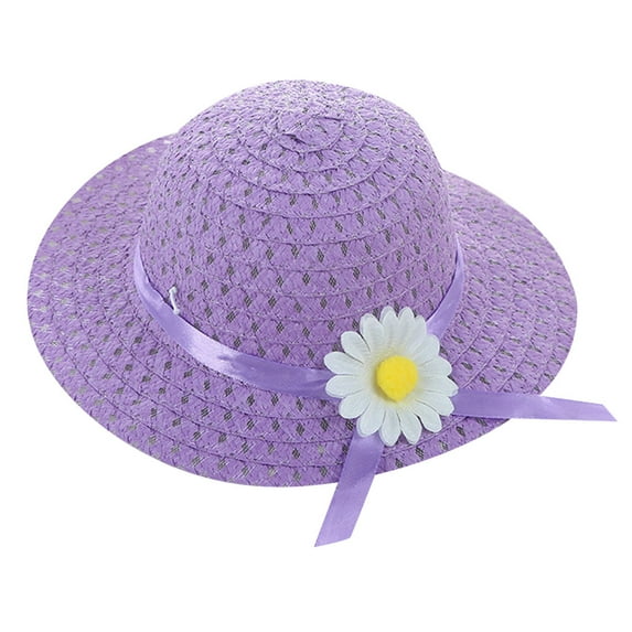 Penkiiy Baby Hats Bucket Hat Baby Kids Girl Summer Floral Flower Straw Visor Sun Hat Beach Hats Purple Hat for One Size