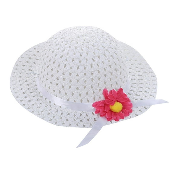 Penkiiy Baby Hats Bucket Hat Baby Kids Girl Summer Floral Flower Straw Visor Sun Hat Beach Hats White Hat for One Size