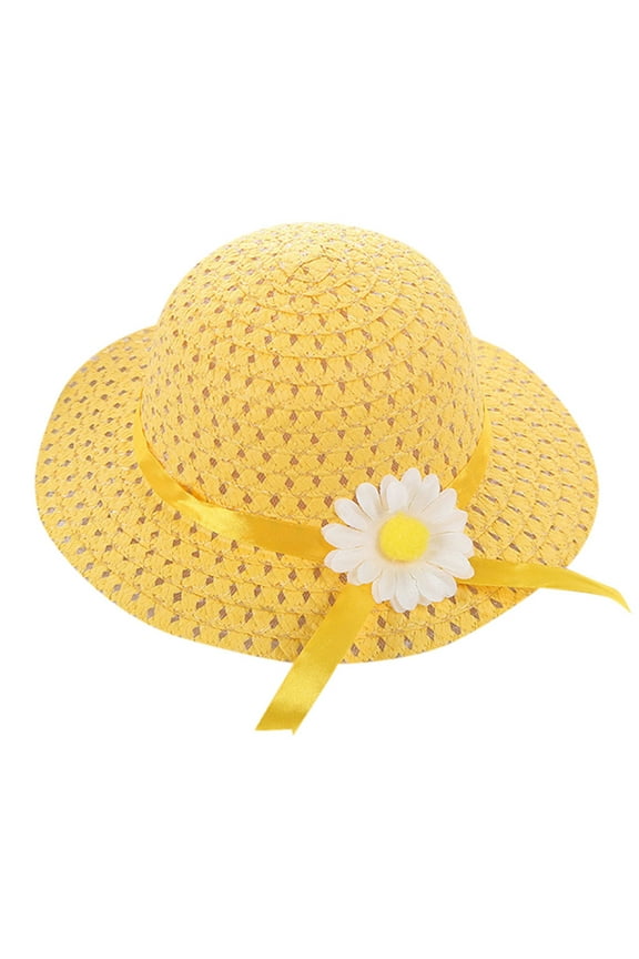 Baby Hats Bucket Hat Baby Kids Girl Summer Floral Flower Straw Visor Sun Hat Beach Hats Yellow Hat for One Size