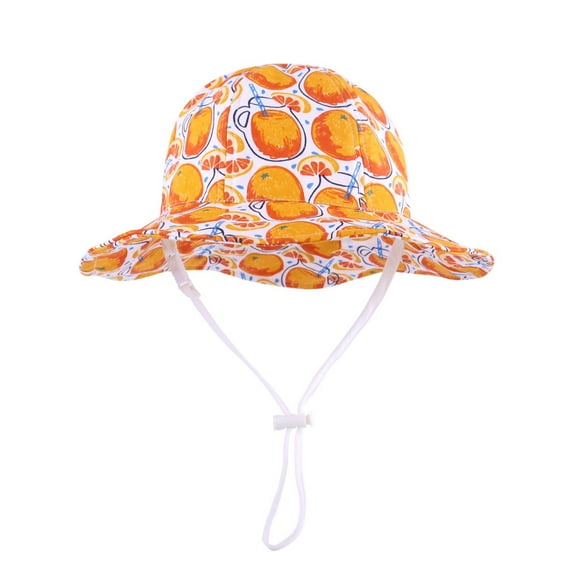 Penkiiy Baby Hats Bucket Hat Summer Kids Colorful Fruit Print Sun Protection Hat Fisherman Hat With Hat Rope Orange Hat for 2-4 Years
