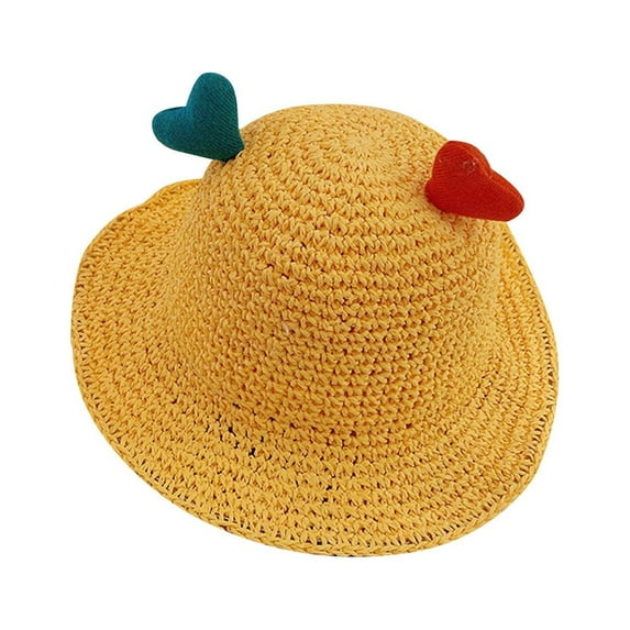 Penkiiy Baby Hats Bucket Hat Toddler Baby Girls And Boys Summer Woven Hat Sun Protection Sun Hat Yellow Hat for 3-6 Years