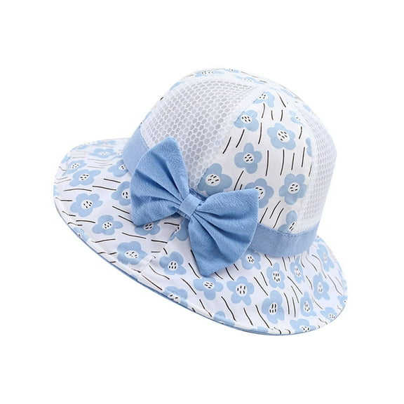 Penkiiy Baby Hats Bucket Hat Toddler Baby Summer Sun Protection Fashion Flower Print Mesh Breathable Sun-hat Cute Sunscreen Hat Cap Blue Hat for Free Size