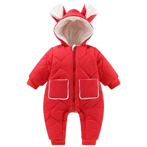 Penkiiy Baby Kids Winter Romper Hooded Warm Snowsuit Puffer Down Zipper Coat Jacket Red Clearance for 18-24 Months