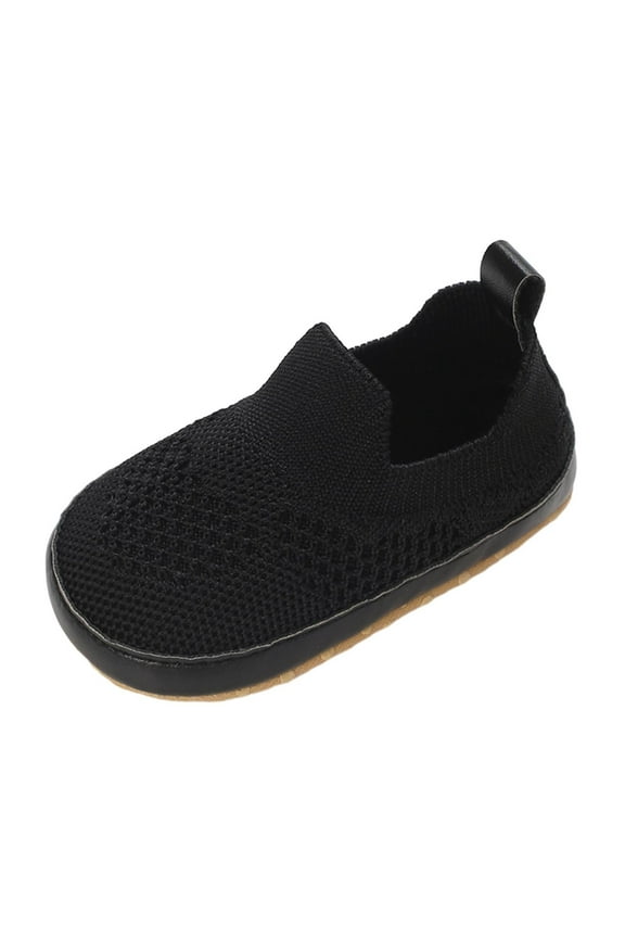 Baby Shoes Girl Boy First Walking Sneakers Non-Slip Soft Rubber Sole Crib Prewalkers Black for 9-12 Months