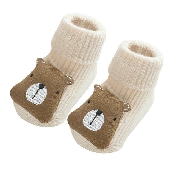 Penkiiy Baby Socks Toddler Boys Girls Solid Color Socks Keep Warm Kids Soft Dispensing Non-slip Indoor Toddler Socks Beige Kids Socks for 6-12 Months