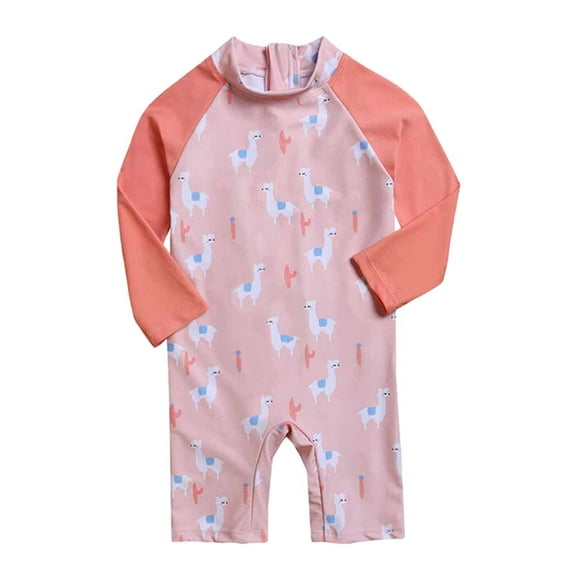 Penkiiy Baby Toddler Baby Girl Sun Protection Rash Guard Swimsuit with Crotch Zipper with Hat 12-24 Months Pink