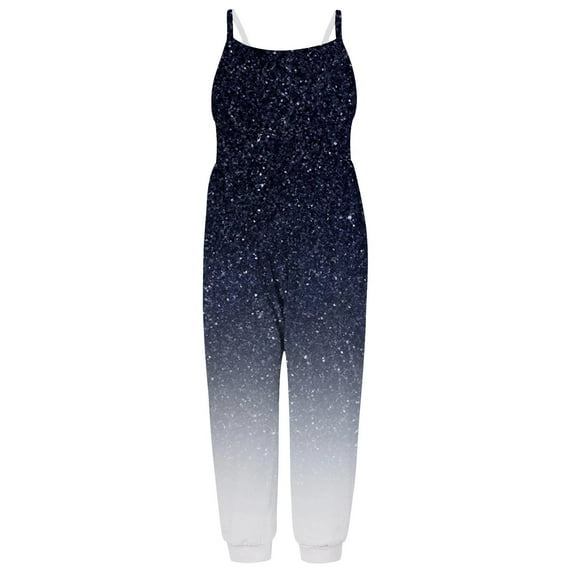 Penkiiy Baby Toddler Girl Gradient Printed Strap Jumpsuit One-piece Romper with Pockets 1-2 Years Navy