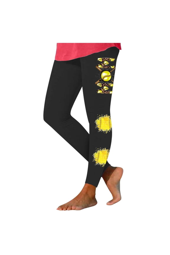 Baseball Tummy Control Cropped Leggings for Women Baseball Mom Capri Yoga Pants Skimpy Compression Running Softball M Black