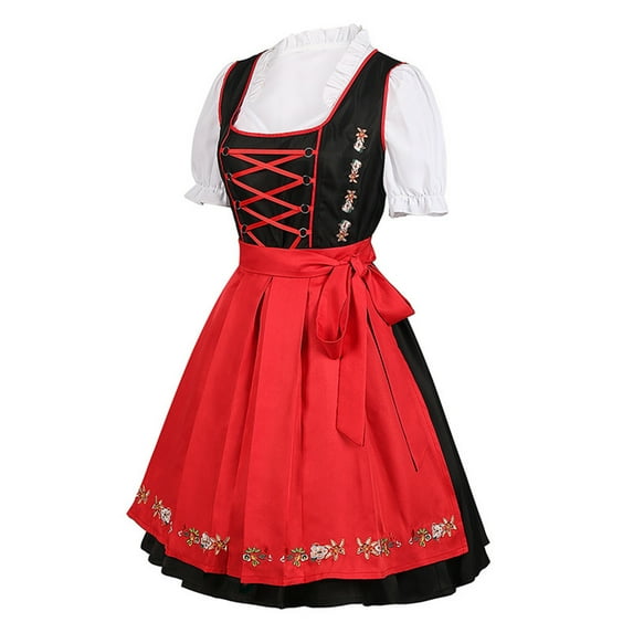 Penkiiy Bavarian Dirndl Dress Set For Oktoberfest Dirndl Comfy Maid Uniform Traditional Women German Festival Waitress With Apron And Blouse