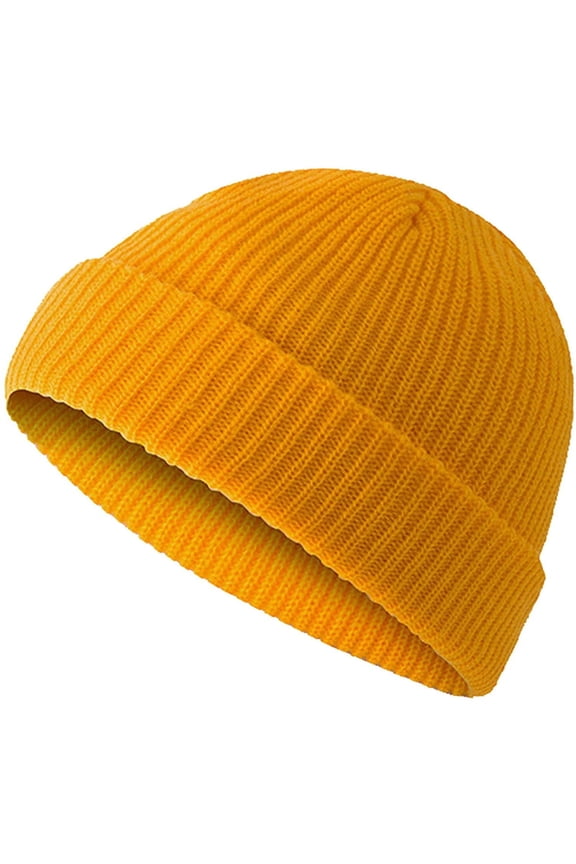 Beanie Hats Knit Cuff Beanie Roll-Up Edge Skull Cap Fisherman Beanie for Men Women Gold