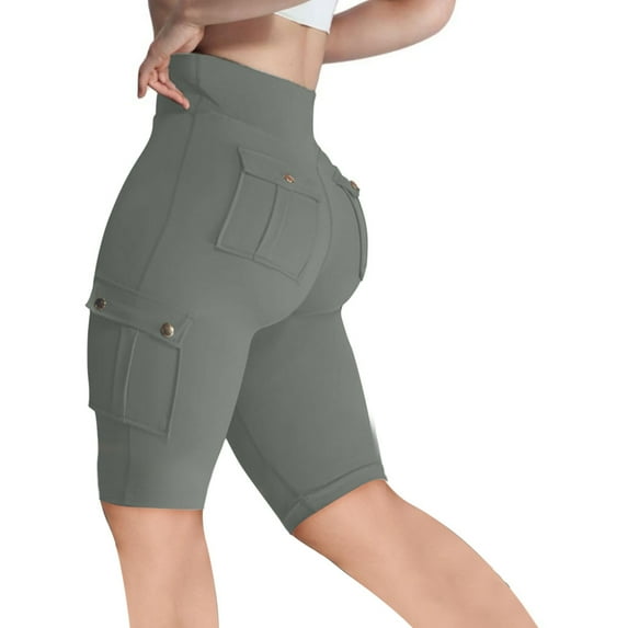 Penkiiy Biker Shorts for Women High Waisted Color Block Tummy Control Running Short Comfortable Workout Shorts for Yoga Running M Gray