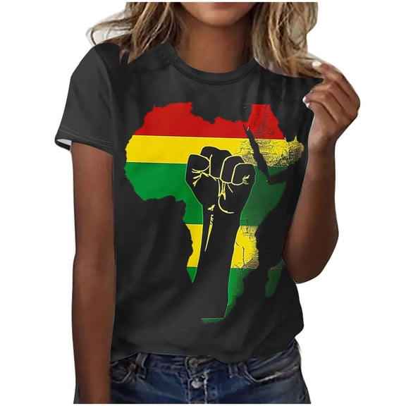 Penkiiy Black History Month Shirts for Women African American Pride Celebration Blouse T-shirt Short Sleeve Crewneck Tops 3XL Multicolor