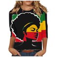 thumbnail image 1 of Penkiiy Black History Month Shirts for Women Women's Black Month Printed Round Neck 3/4 Sleeve T-shirt Top L Multicolor, 1 of 5
