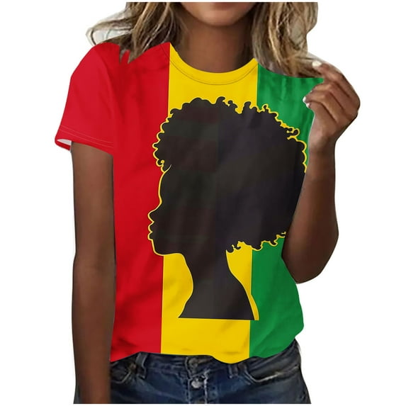 Penkiiy Black History Shirts for Women Short Sleeve Black History Month Tshirt Loose Tops M Multicolor