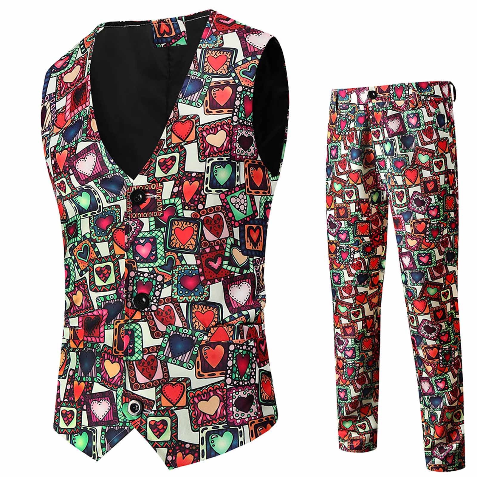 Men's Valentine's Day Slim Fit Suit 2 Piece One Button Jackets Pants