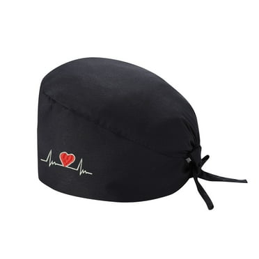 Penkiiy Bouffant Nursing Scrub Surgical Cap Adjustable Button Hats Sweatband Gourd Shaped Hats for Women Men Multicoloured Black