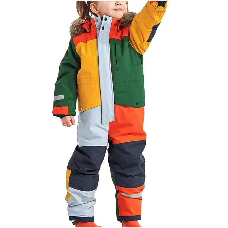 Penkiiy Boy and Girl s Snowsuit One Piece Ski Suits Jackets and Pants Waterproof Winter Warm Jumpsuits Snowboard Suit for Kids 10 11 Years Multicolor Walmart