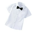 thumbnail image 1 of Penkiiy Boy's Short-sleeved Lapel Shirt Toddler Boys Fashion Short Sleeve Blouse Solid Color Gentleman's School Uniform Shirt Bow Tie Suit Beige 4-5 Years, 1 of 5