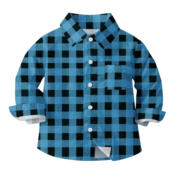 Penkiiy Boys Flannel Button Down Shirt Casual Long Sleeve Plaid Shirts 5 Years Blue