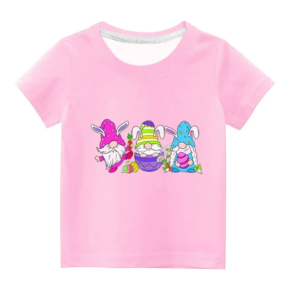 Penkiiy Boys Girls Easter Shirts Tshirt Short Sleeve Top Funny Graphic Tshirts 5 Years Pink