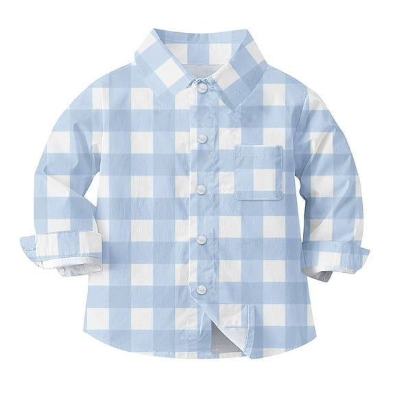 Penkiiy Boys Girls Plaid Flannel Shirts Jacket Toddler Long Sleeve Button Down Kids Fall Outwear Clothes Tops 3 Years Blue