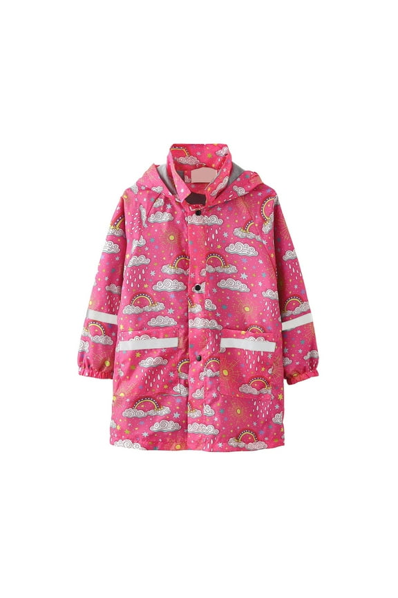 Boys Girls Rain Jacket with Pockets Printed Hood Lightweight Raincoats for Kids Children Rainwear for Girl Boy 3-11 Years 4-5 Years