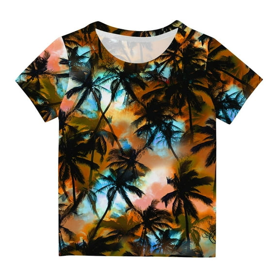 Penkiiy Boys Girls T-Shirt Coconut Printed Colorful Pattern Graphic Tees Shirt Short Sleeve for Kids 7-8 Years Multicolor