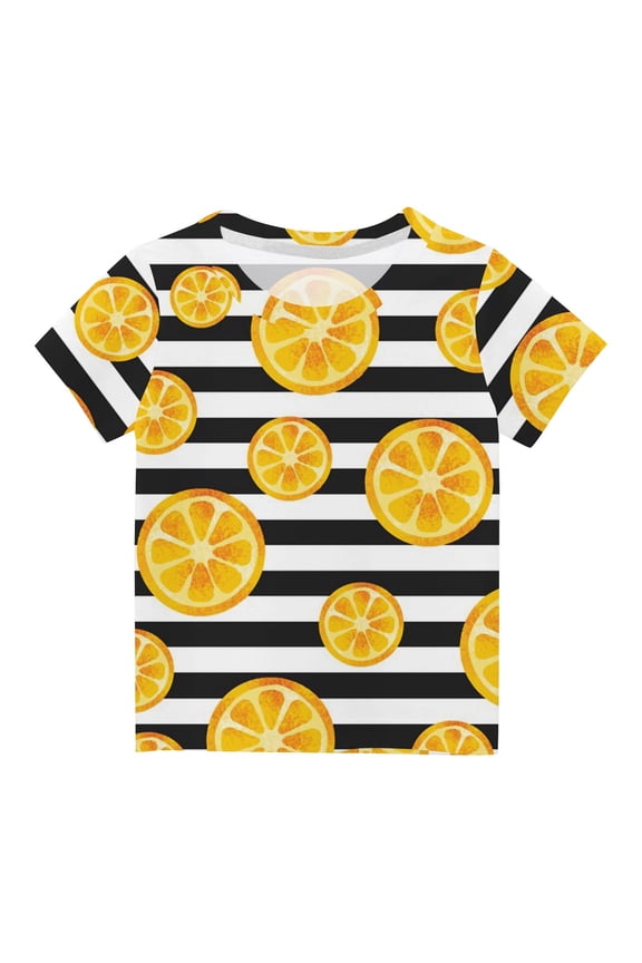 Boys Girls T Shirts Striped Lemon Printed Graphic Tees Shirts Crewneck Short Sleeve for Kids 5-6 Years Multicolor