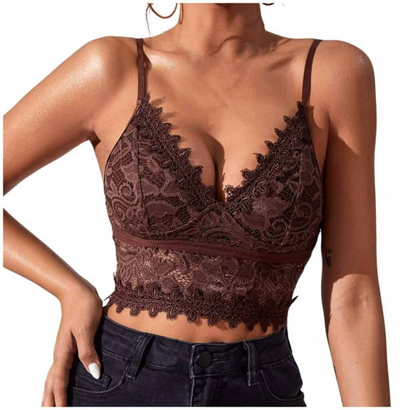 Penkiiy Camisole for Women Fashion Women's Lace Beauty Back Solid Strap Wrap Hollow Out Bra Underwear Vest Sling Brown Bras