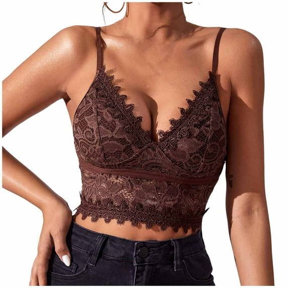 Penkiiy Camisole for Women Fashion Women's Lace Beauty Back Solid Strap Wrap Hollow Out Bra Underwear Vest Sling Brown Bras