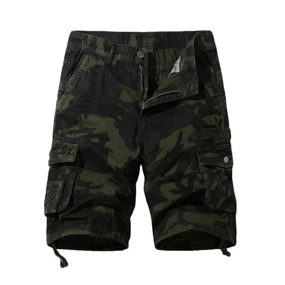 Penkiiy Camouflage Cargo Shorts for Men, Mens Casual Twill Cargo Shorts Cotton Drawstring Classic Cargo Stretch Short with Pockets M Army Green