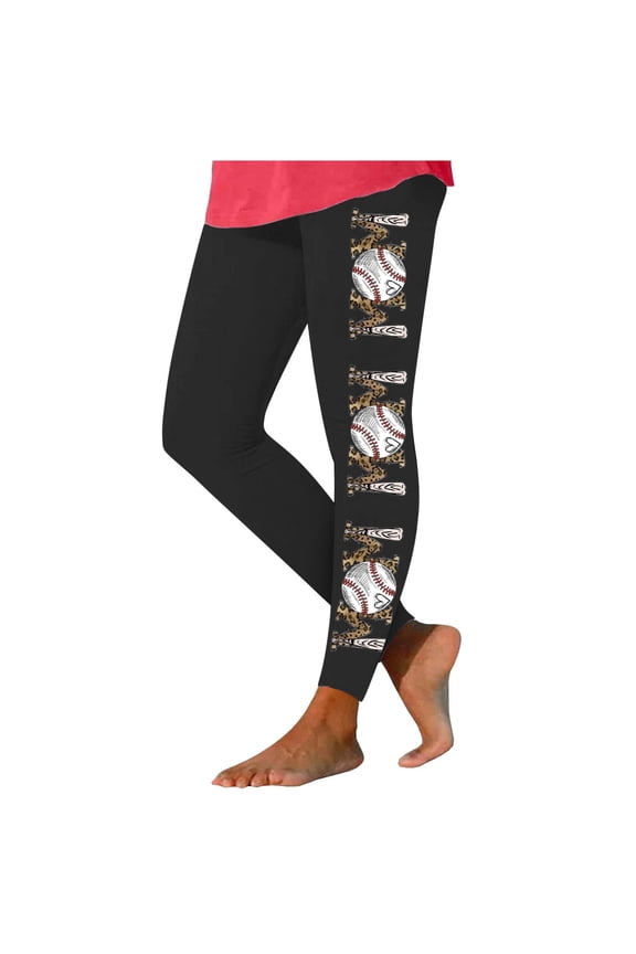 Capri Leggings for Women High Waisted Baseball Print Leggings for Women Athletic Trendy Tights Yoga Workout Pants 2XL Black
